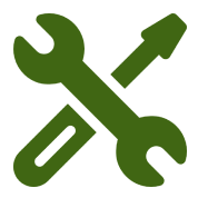 Group 1321317374 Green wrench and screwdriver on black background.