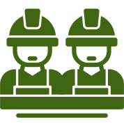 Two construction workers wearing hard hats.